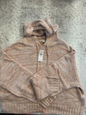 American Eagle Outfitters Men's Turtleneck Hoodie - Peach & White Marled